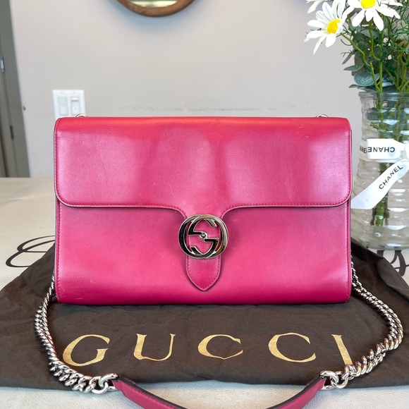 Gucci GG Logo Pink Leather Shoulder Bag Crossbody - Picture 3 of 16